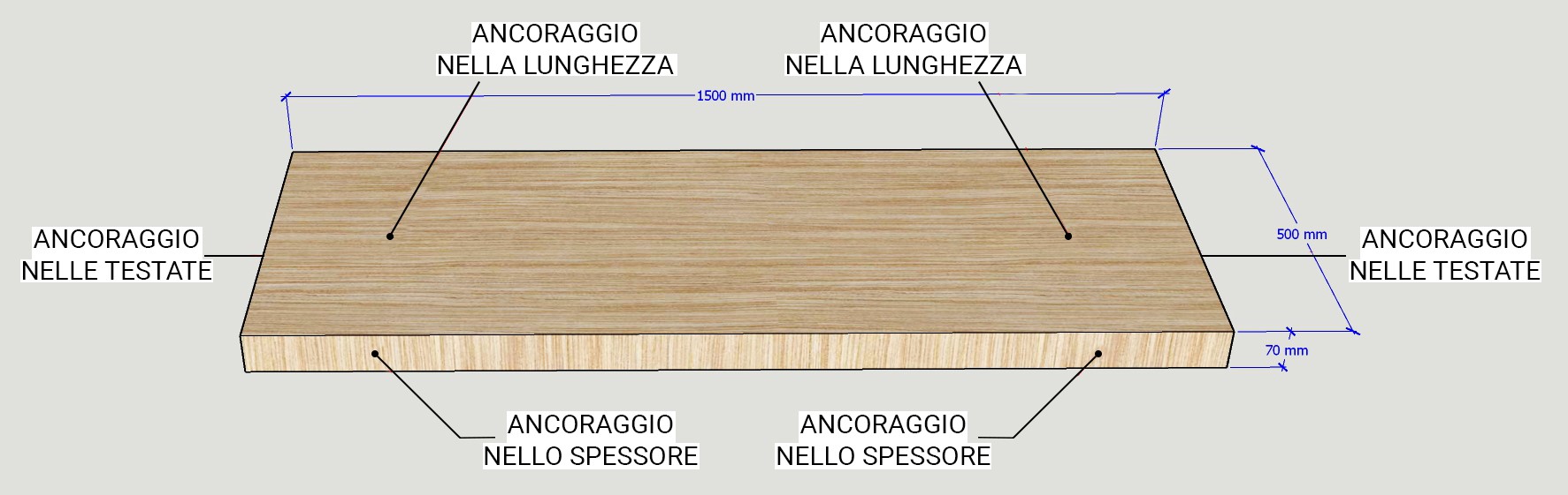 Mensole da interni in legno massello su misura - Piallato